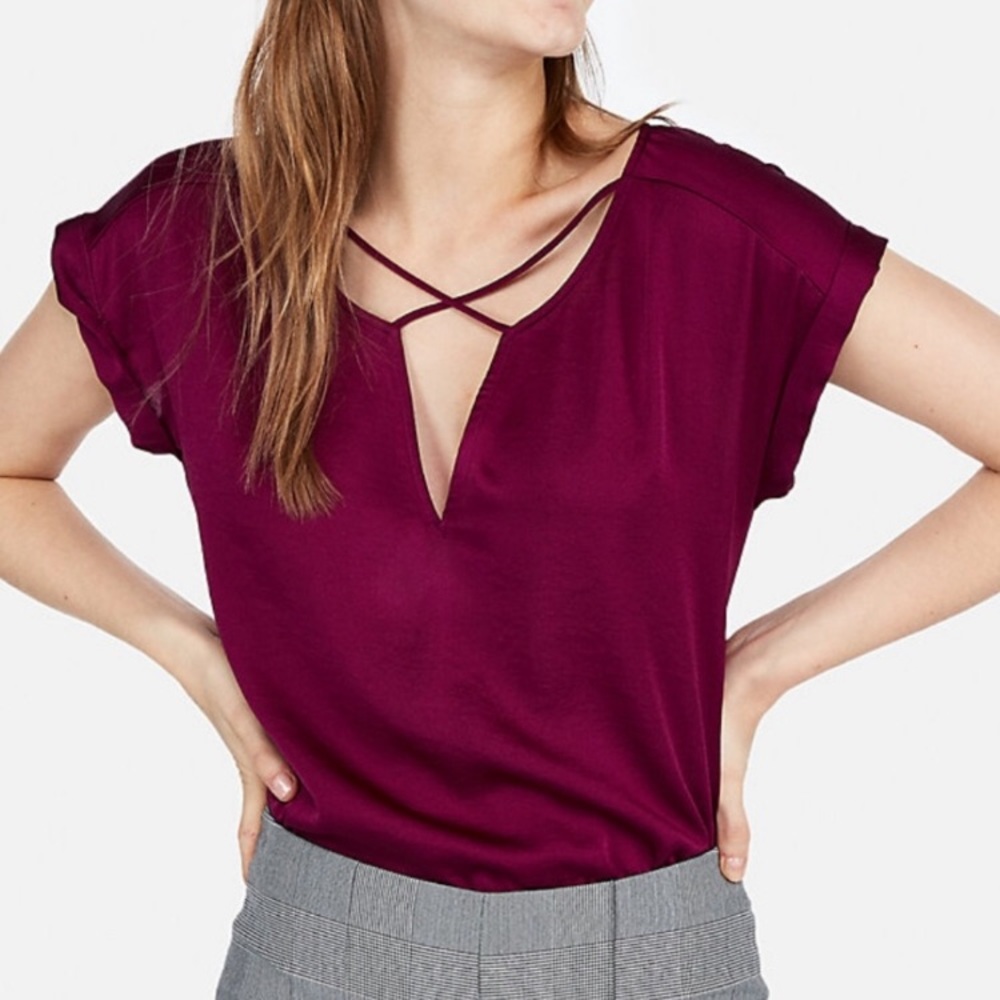 NWT Satin Cross Front Gramercy Tee in Plum